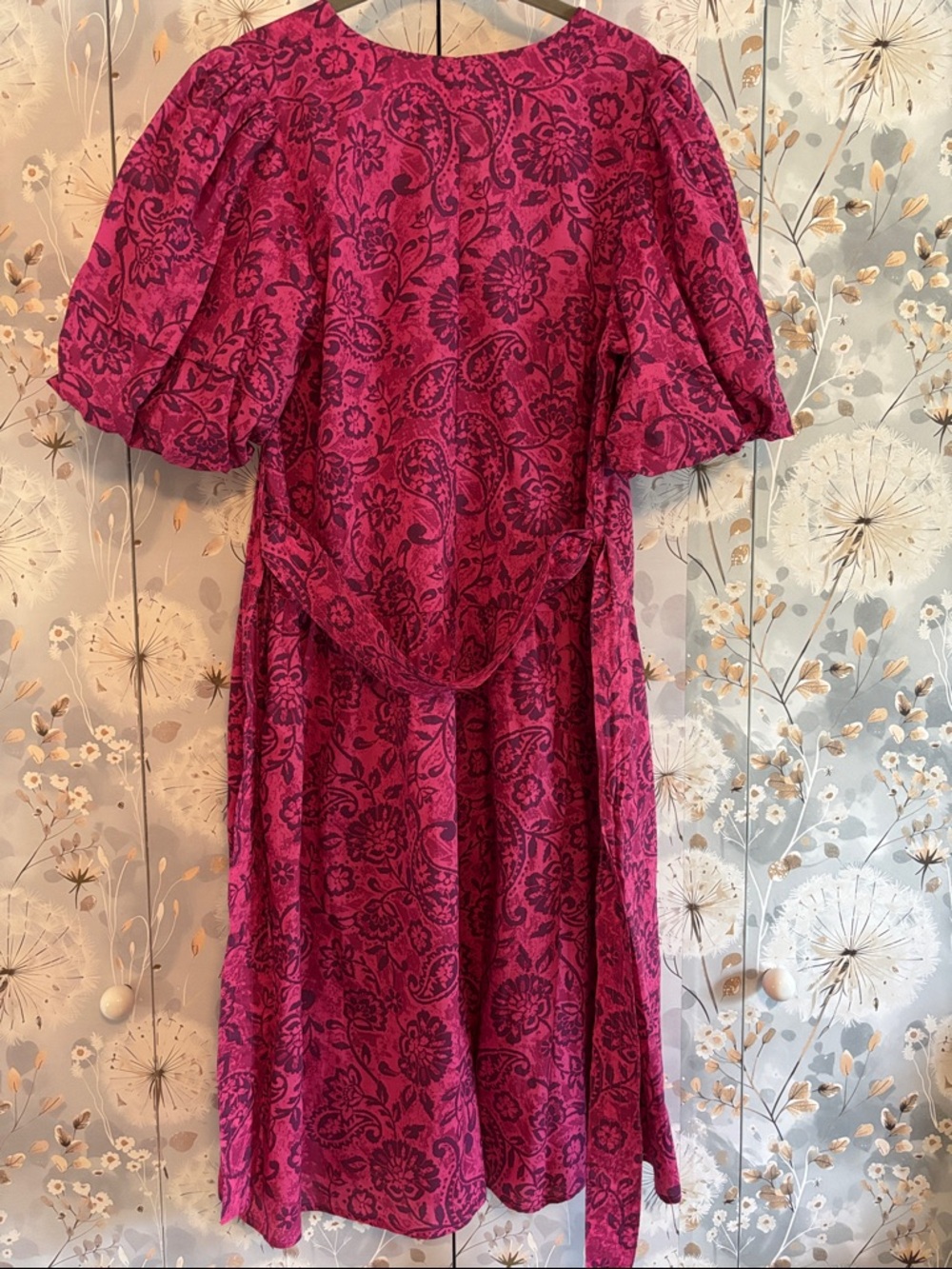 Pinch Pink Paisley Floral-Print Puff Sleeve Midi Dress - Picture 3 of 6
